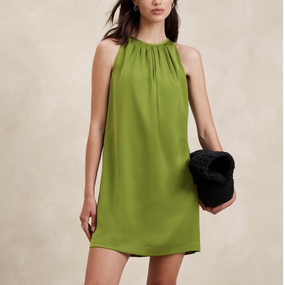 Banana Republic Factory Silky Crepe Mini Dress S Small Bamboo Shoot Green NWOT
